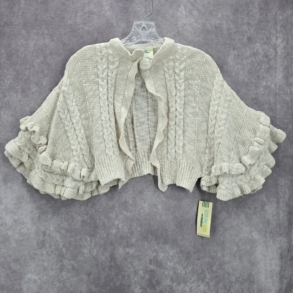 Oshkosh B'Gosh Vintage Knit White Ruffle Poncho Cape Sweater Girls Toddle‎ 3T